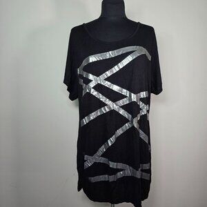 Candy Rain Plus Silver lines on Black Spandex Top Size 2X